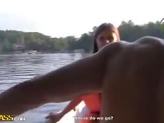 Skinny girl Gets Nailed In The Boat In A MMF Threesome