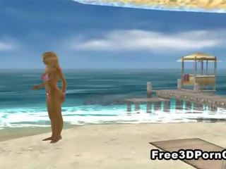 Еліта 3d мультиплікація білявка мастурбує на в пляж