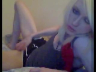 Extra thin and pale emo tgirl jerks her limp manhood on cam