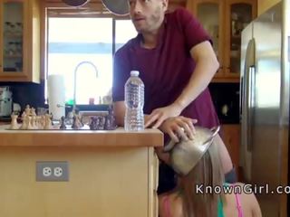 Blonde cheater sucking prick in the kitchen